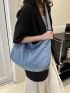 Blue Hobo Bag Large Capacity Adjustable Strap For Daily