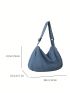 Blue Hobo Bag Large Capacity Adjustable Strap For Daily