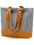 Lightweight Canvas Tote Bag for School Work Cute Two-tone Striped Shoulder Purse