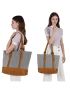 Lightweight Canvas Tote Bag for School Work Cute Two-tone Striped Shoulder Purse