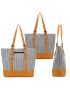 Lightweight Canvas Tote Bag for School Work Cute Two-tone Striped Shoulder Purse