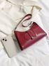 Small Baguette Bag Burgundy Fashionable Shoulder Bag For Daily