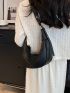 Litchi Embossed Hobo Bag Black Adjustable Strap For Daily