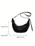 Litchi Embossed Hobo Bag Black Adjustable Strap For Daily