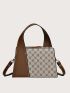 Mini Square Bag Fashionable Geometric Pattern Letter Patch Decor Top Handle PU