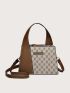 Mini Square Bag Fashionable Geometric Pattern Letter Patch Decor Top Handle PU