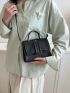 Mini Flap Square Bag Crocodile Embossed Minimalist Black