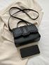 Mini Flap Square Bag Crocodile Embossed Minimalist Black