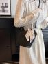 Medium Shoulder Tote Bag Litchi Embossed Button & Twilly Scarf Decor