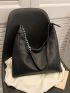 Medium Hobo Bag Litchi Embossed Minimalist Black