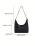 Medium Hobo Bag Litchi Embossed Minimalist Black