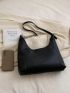 Medium Hobo Bag Litchi Embossed Minimalist Black