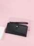 Embossed Detail Long Wallet With Snap Button Black