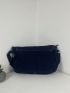 Medium Messenger Bag Letter Patch Decor Studded Detail Denim Bag