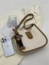 Medium Hobo Bag Contrast Binding Button Decor With Bag Charm