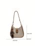 Medium Hobo Bag Contrast Binding Button Decor With Bag Charm