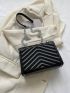 Chevron Quilted Crossbody Bag, Metallic Chain Shoulder Bag, Fashion Square Purse For Women