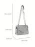 Chevron Quilted Crossbody Bag, Metallic Chain Shoulder Bag, Fashion Square Purse For Women