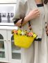 Small Straw Bag Flower & Bead Decor Vacation