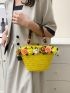 Small Straw Bag Flower & Bead Decor Vacation