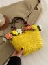 Small Straw Bag Flower & Bead Decor Vacation