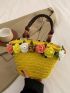 Small Straw Bag Flower & Bead Decor Vacation