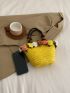 Small Straw Bag Flower & Bead Decor Vacation