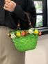 Small Straw Bag Flower & Bead Decor Vacation