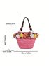 Small Straw Bag Flower & Bead Decor Vacation