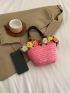 Small Straw Bag Flower & Bead Decor Vacation