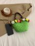 Small Straw Bag Flower & Bead Decor Vacation