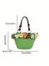 Small Straw Bag Flower & Bead Decor Vacation