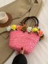 Small Straw Bag Flower & Bead Decor Vacation