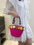 Small Straw Bag Flower & Bead Decor Vacation