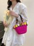 Small Straw Bag Flower & Bead Decor Vacation