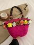 Small Straw Bag Flower & Bead Decor Vacation