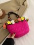 Small Straw Bag Flower & Bead Decor Vacation