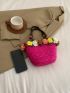 Small Straw Bag Flower & Bead Decor Vacation