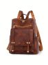 Medium Classic Backpack Metal Decor Zip Front Waterproof