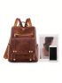 Medium Classic Backpack Metal Decor Zip Front Waterproof