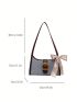 Small Baguette Bag Embossed Detail Twilly Scarf & Buckle Decor