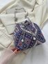 Medium Bucket Bag Geometric Pattern Faux Pearl Detail Chain Strap