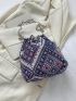 Medium Bucket Bag Geometric Pattern Faux Pearl Detail Chain Strap