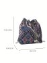 Medium Bucket Bag Geometric Pattern Faux Pearl Detail Chain Strap