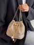 Mini Faux Pearl & Rhinestone Decor Bucket Bag Glamorous Chain, Perfect Bride Purse For Wedding, Prom & Party Events