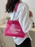 Letter Print Square Bag Mesh Design Neon Pink, Clear Bag