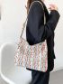 Letter Patch Decor Hobo Bag Medium Adjustable Strap