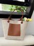 Color Block Straw Bag Medium Double Handle Vacation Beach Bag