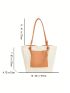 Color Block Straw Bag Medium Double Handle Vacation Beach Bag