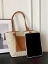 Color Block Straw Bag Medium Double Handle Vacation Beach Bag